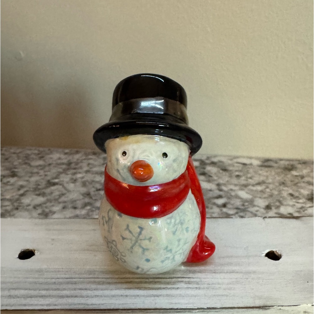 Festive Snowman Figurine with Red Scarf and Black Hat